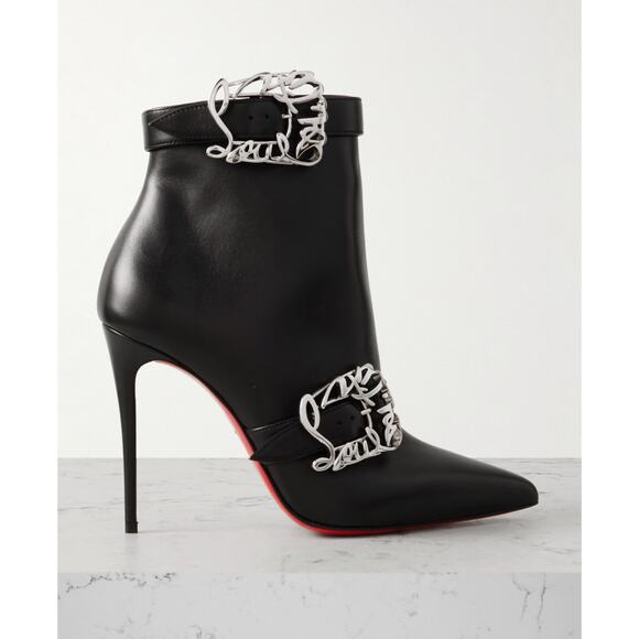 Christian Louboutin Giddylina 100mm Black Leather Buckle Ankle Boots Size 39 - Picture 1 of 10